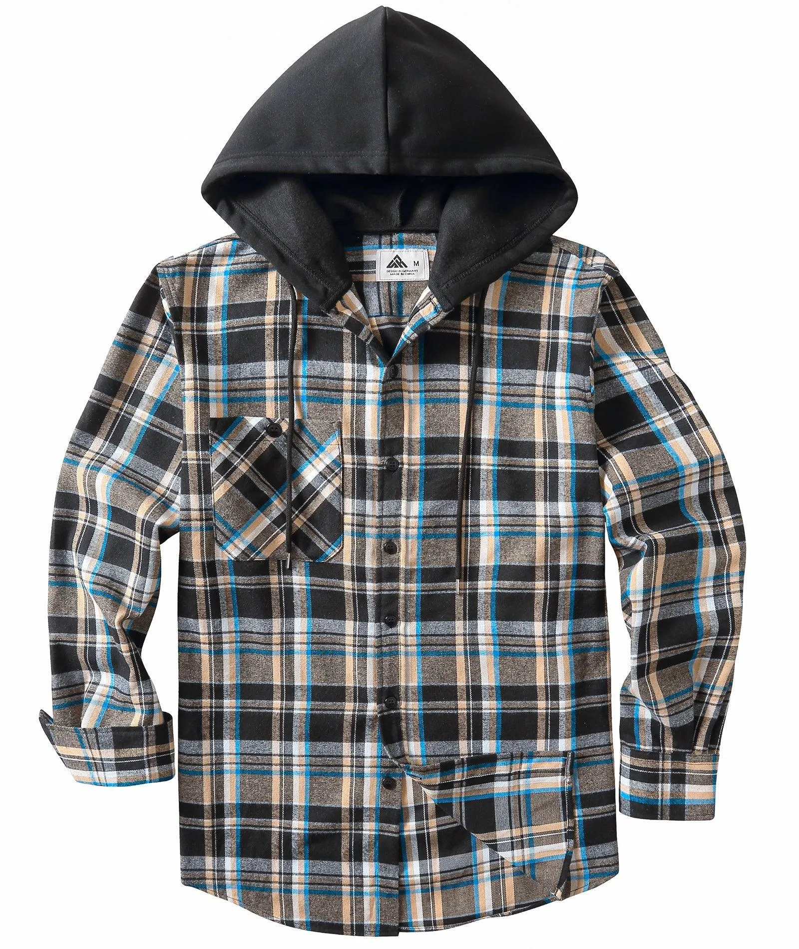 Men's Button Up Plaid Flannel Hoodie-CUMLT01039