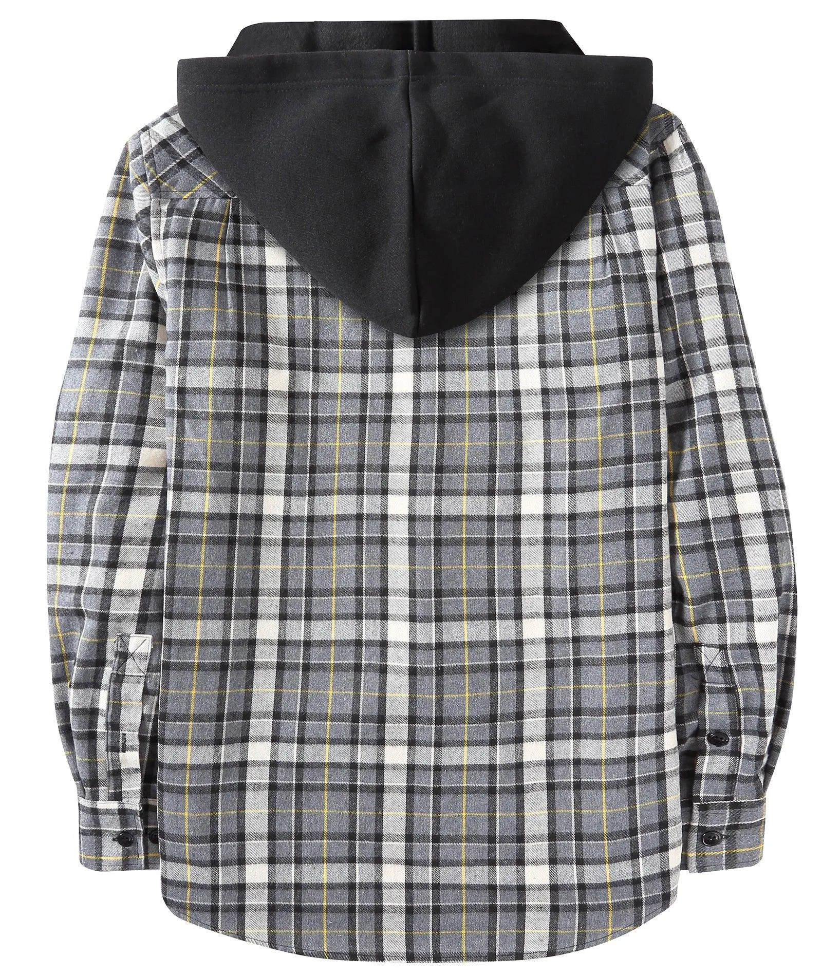 Men's Button Up Plaid Flannel Hoodie-CUMLT01039