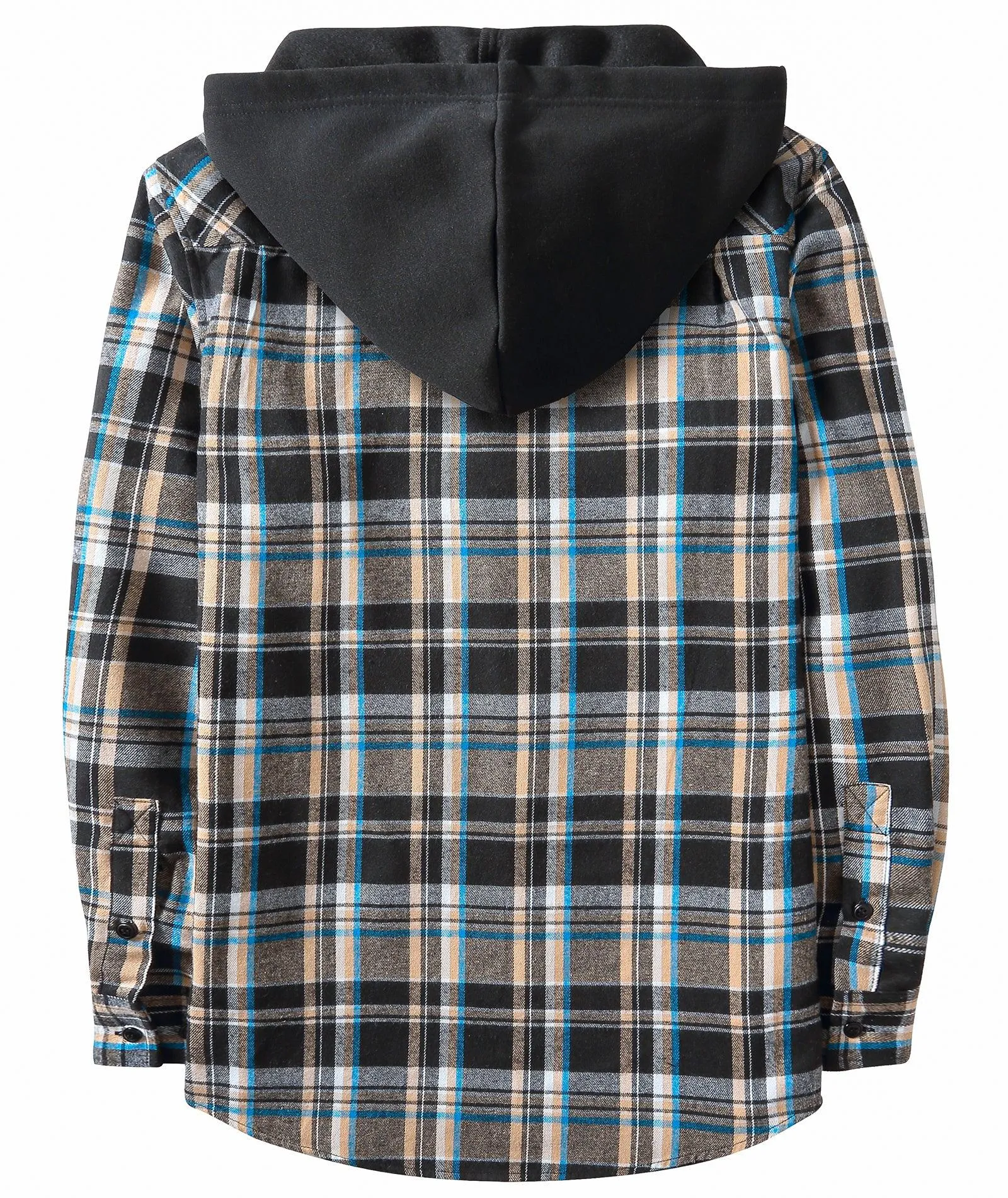 Men's Button Up Plaid Flannel Hoodie-CUMLT01039