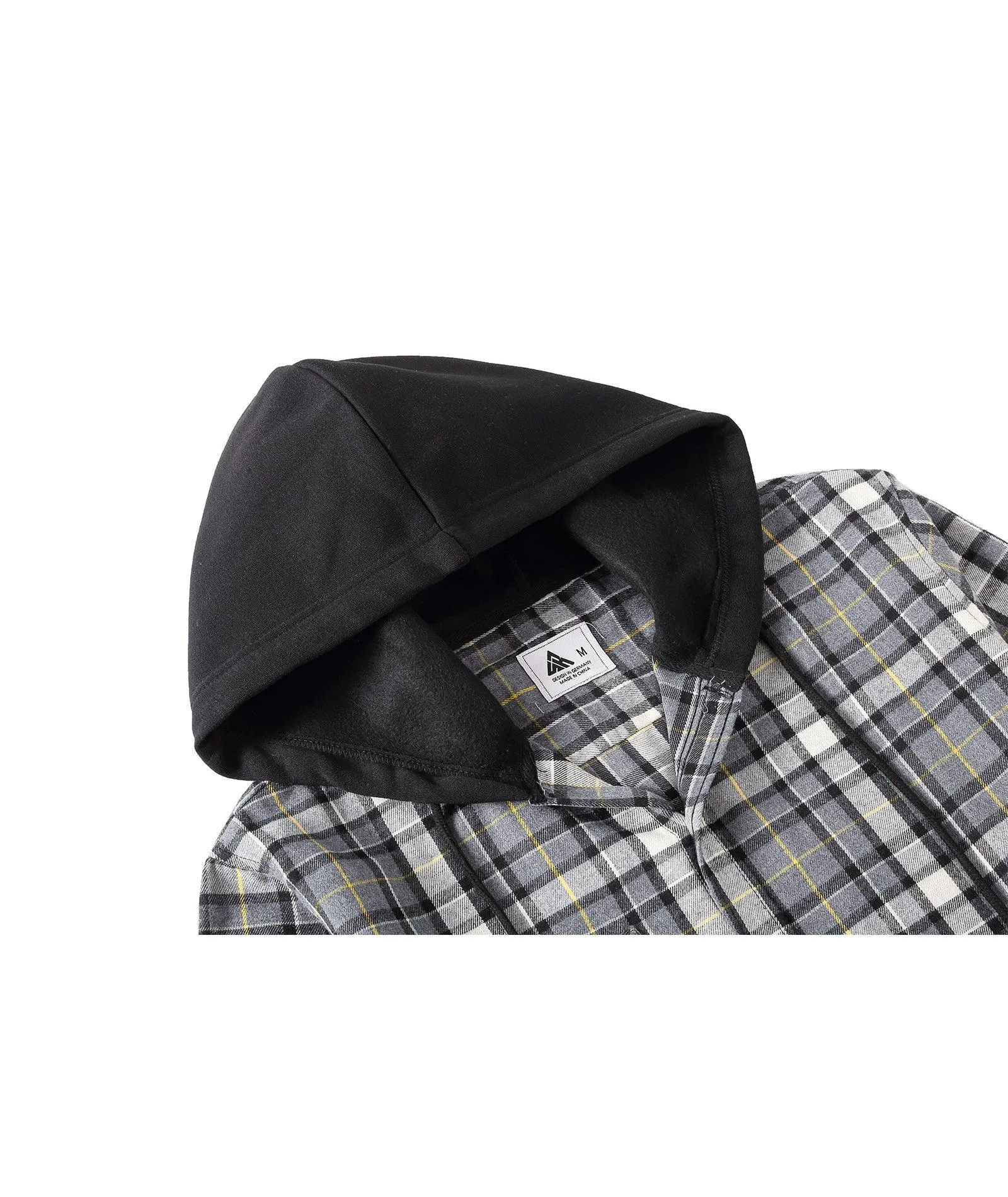 Men's Button Up Plaid Flannel Hoodie-CUMLT01039