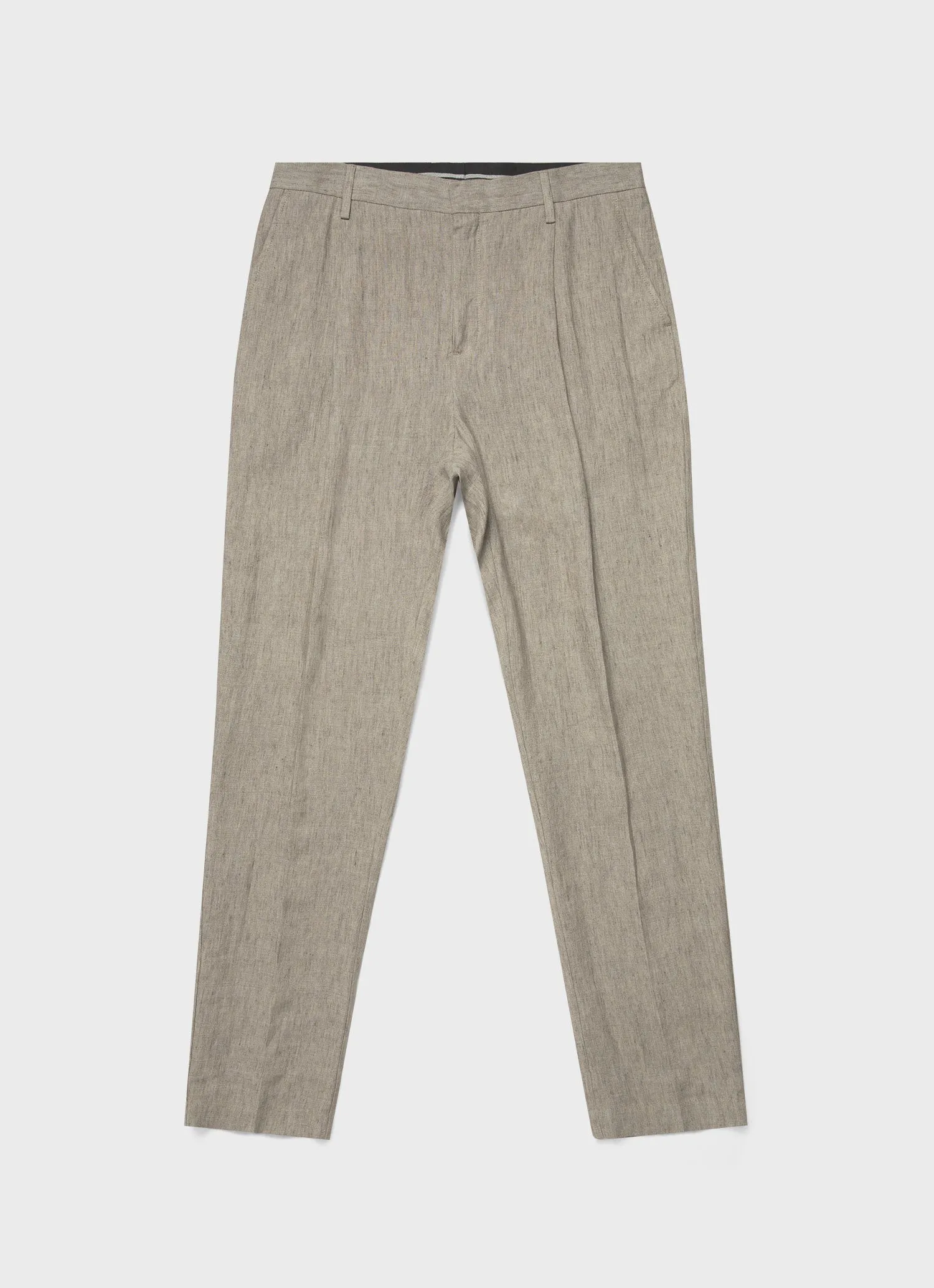 Men's Pleated Linen Trouser in Dark Stone