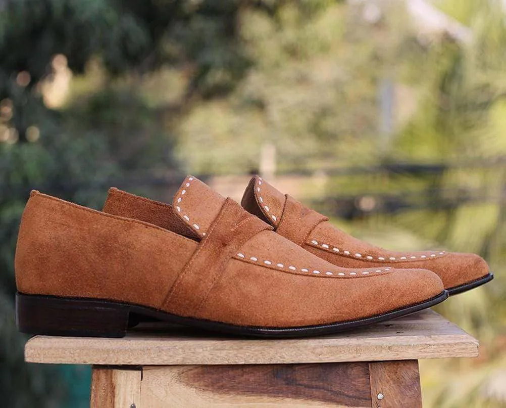 Men's Tan Penny Loafers Suede Men's Shoe