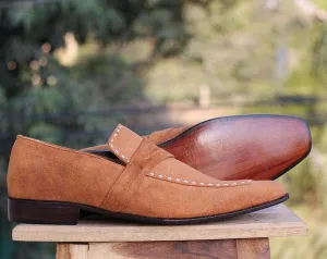 Men's Tan Penny Loafers Suede Men's Shoe