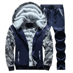 Men’s Velvet Warm Sportswear Set - Fleece Hoodie & Pants for Winter