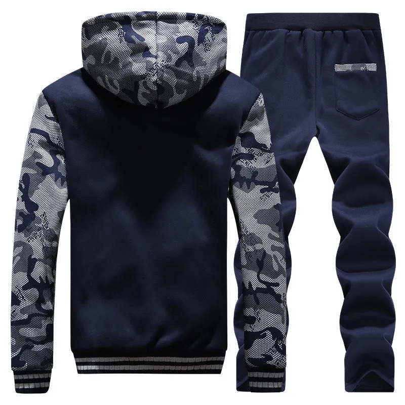 Men’s Velvet Warm Sportswear Set - Fleece Hoodie & Pants for Winter