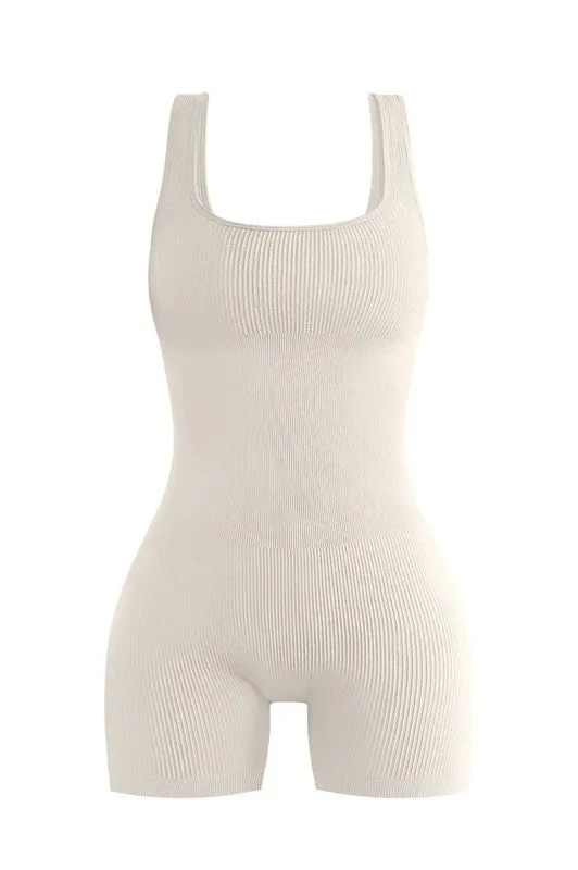 Milky White One Piece Ribbed Seamless Romper