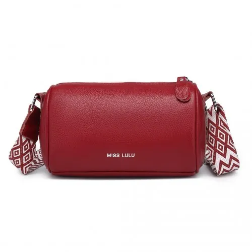 Miss Lulu Lightweight Genuine Leather Crossbody Bag - Stylish Red Wide Strap - Versatile Women's Handbag