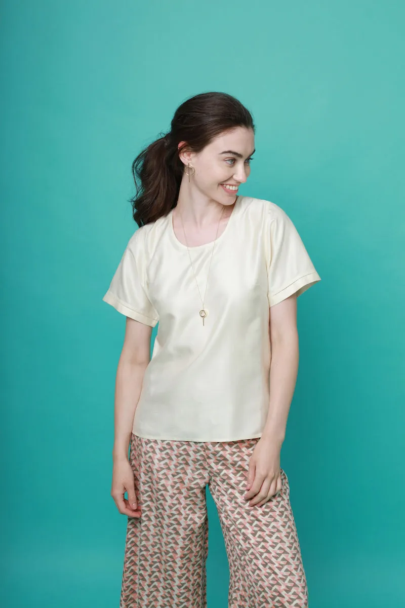 Mulberry Silk Sleeved Top - Ivory (Natural)