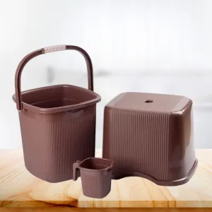 NAYASA Rimmy bathroom  Set Brown - 25L Bucket, 1.5L Mug, and Stool Combo