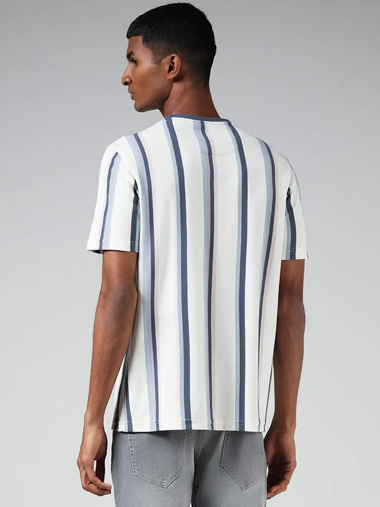 Nuon White Striped Cotton Slim-Fit T-Shirt