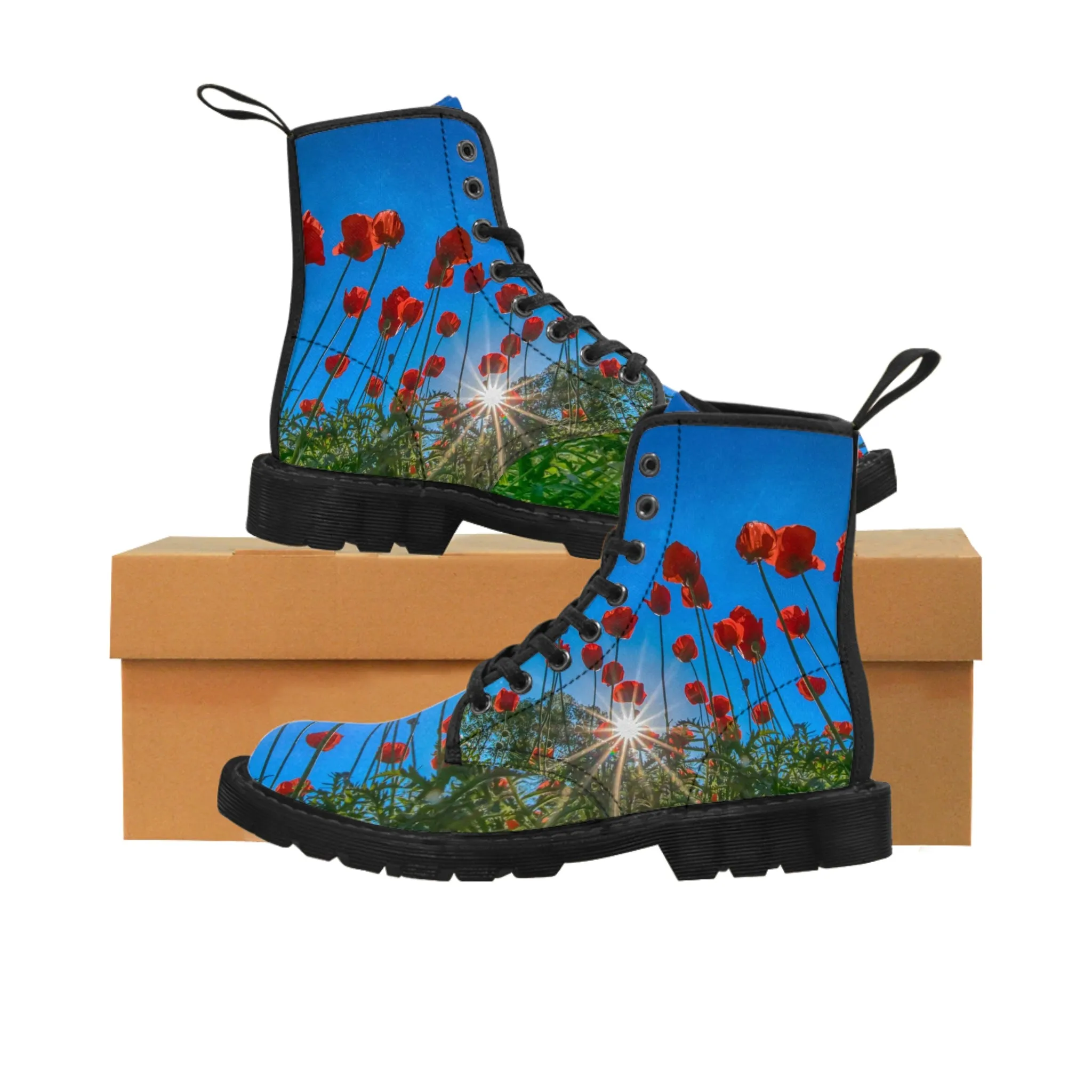 Orange Poppies Women's Canvas Art Boots