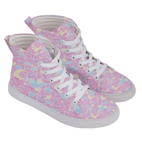 Pastel party pink women's hi-top sneakers [made to order]