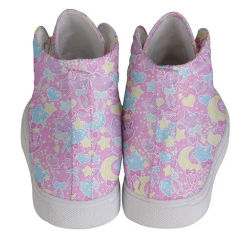 Pastel party pink women's hi-top sneakers [made to order]