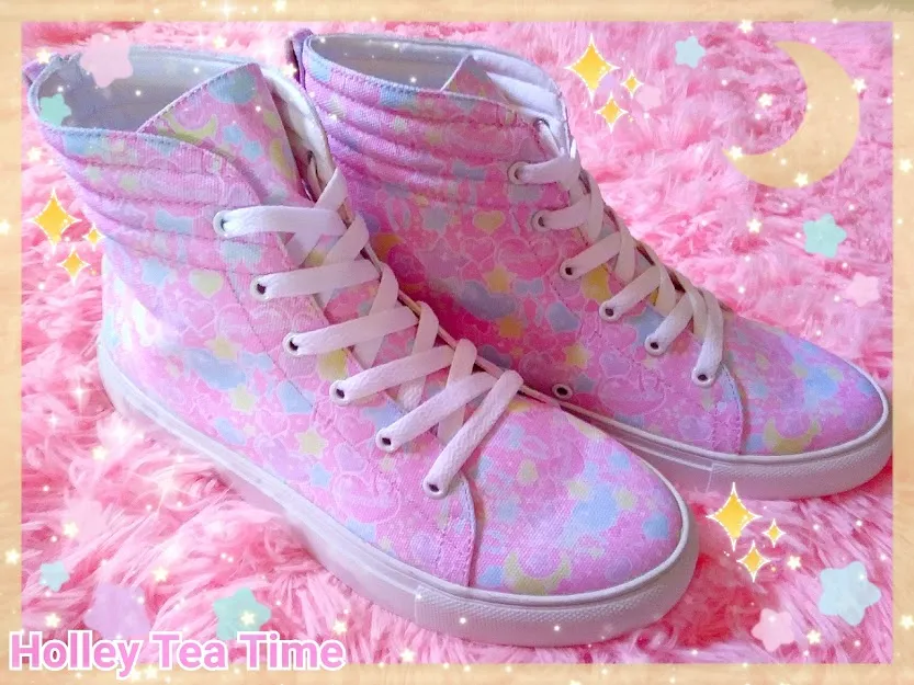 Pastel party pink women's hi-top sneakers [made to order]