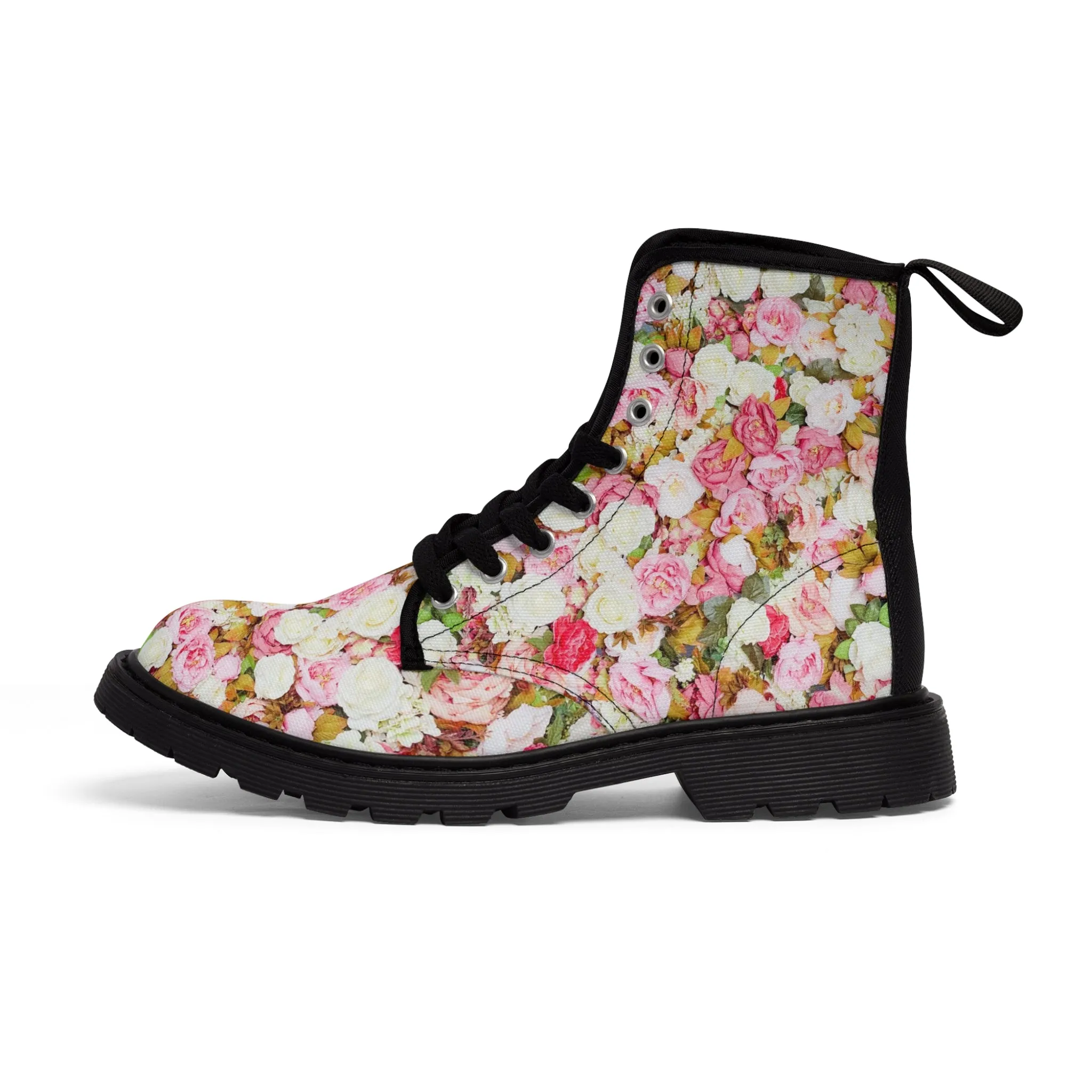 Pink Flowers - Inovax Men's Canvas Boots