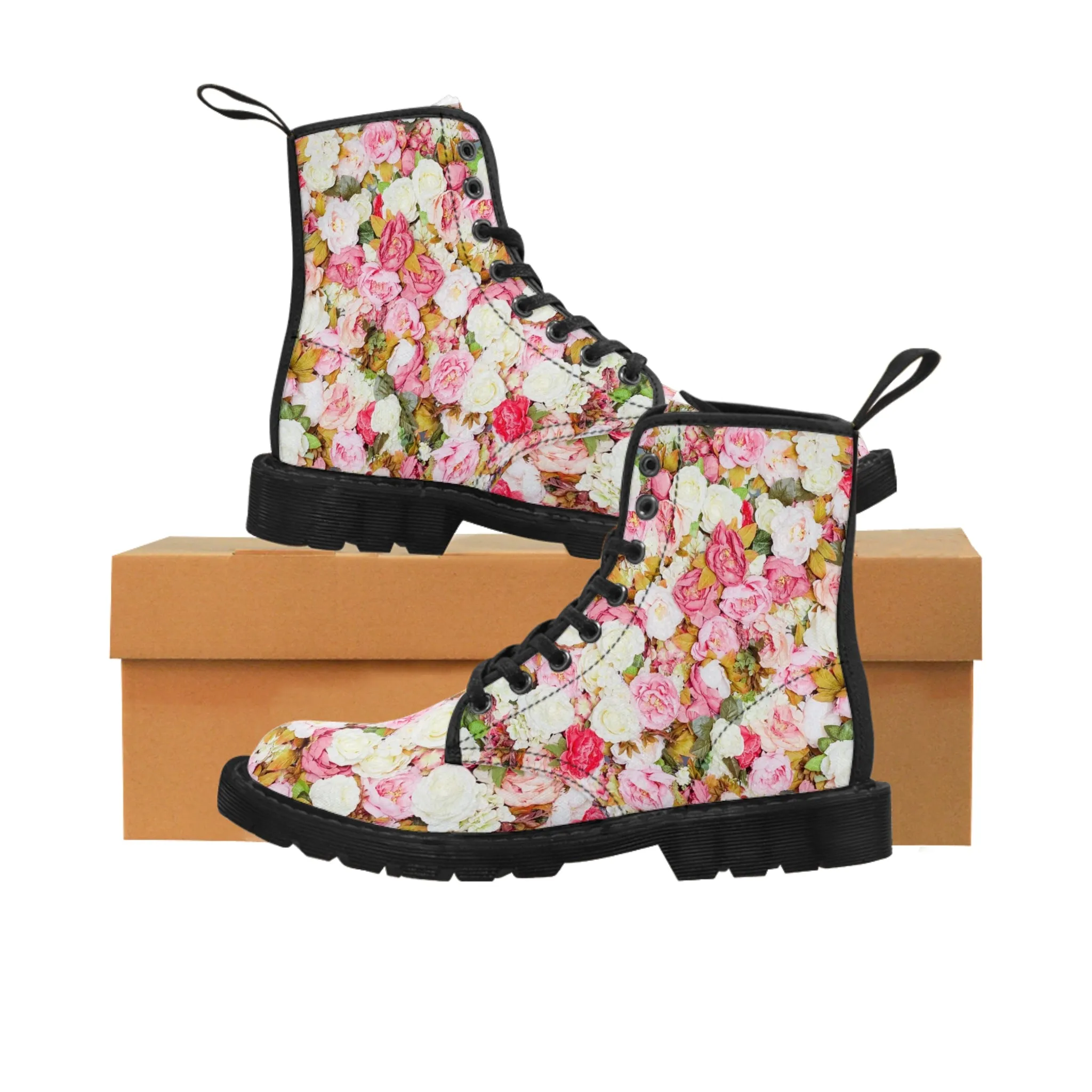 Pink Flowers - Inovax Woman's Canvas Boots