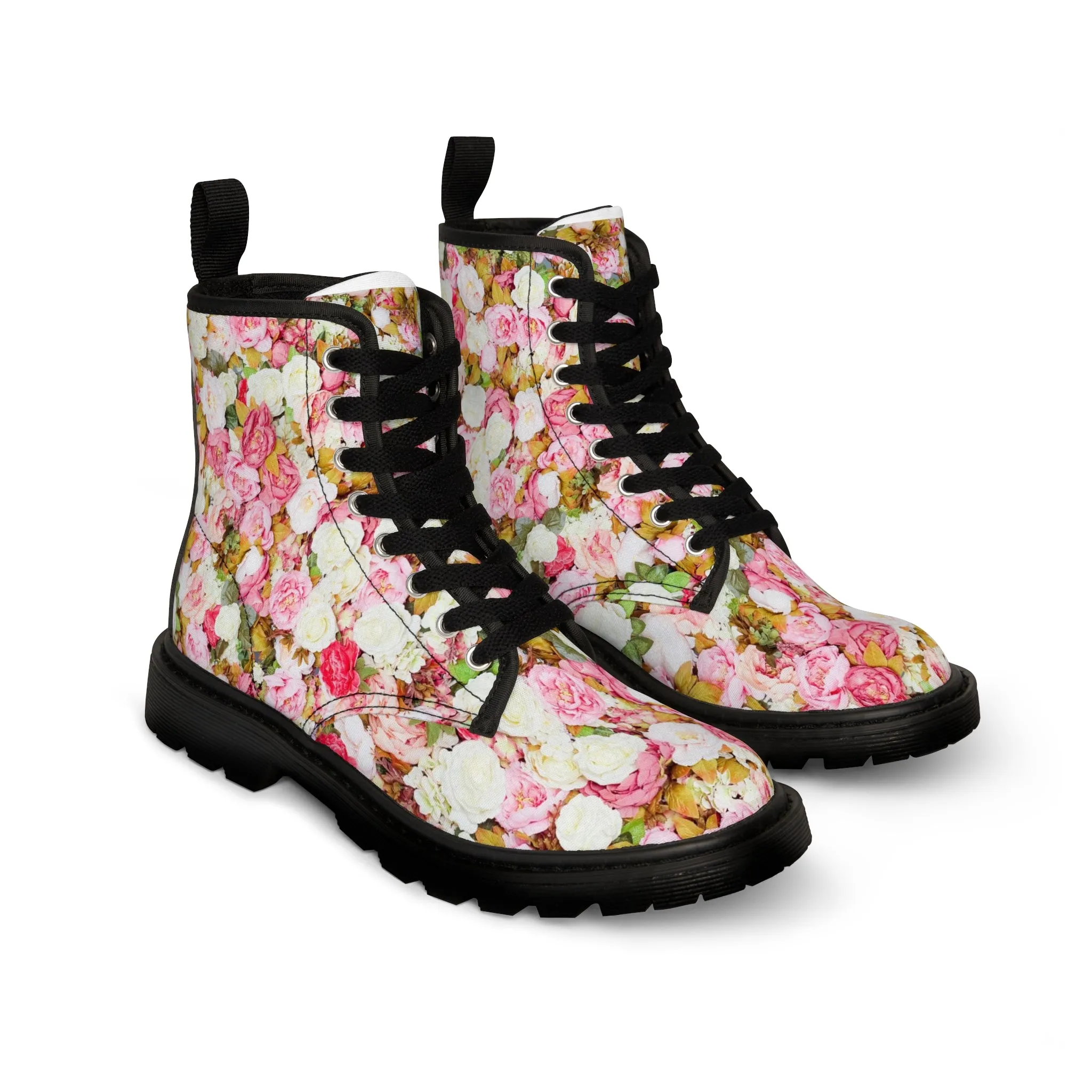 Pink Flowers - Inovax Woman's Canvas Boots