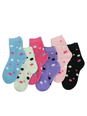 Polka Dot 6 Pack Crew Length Fuzzy Socks