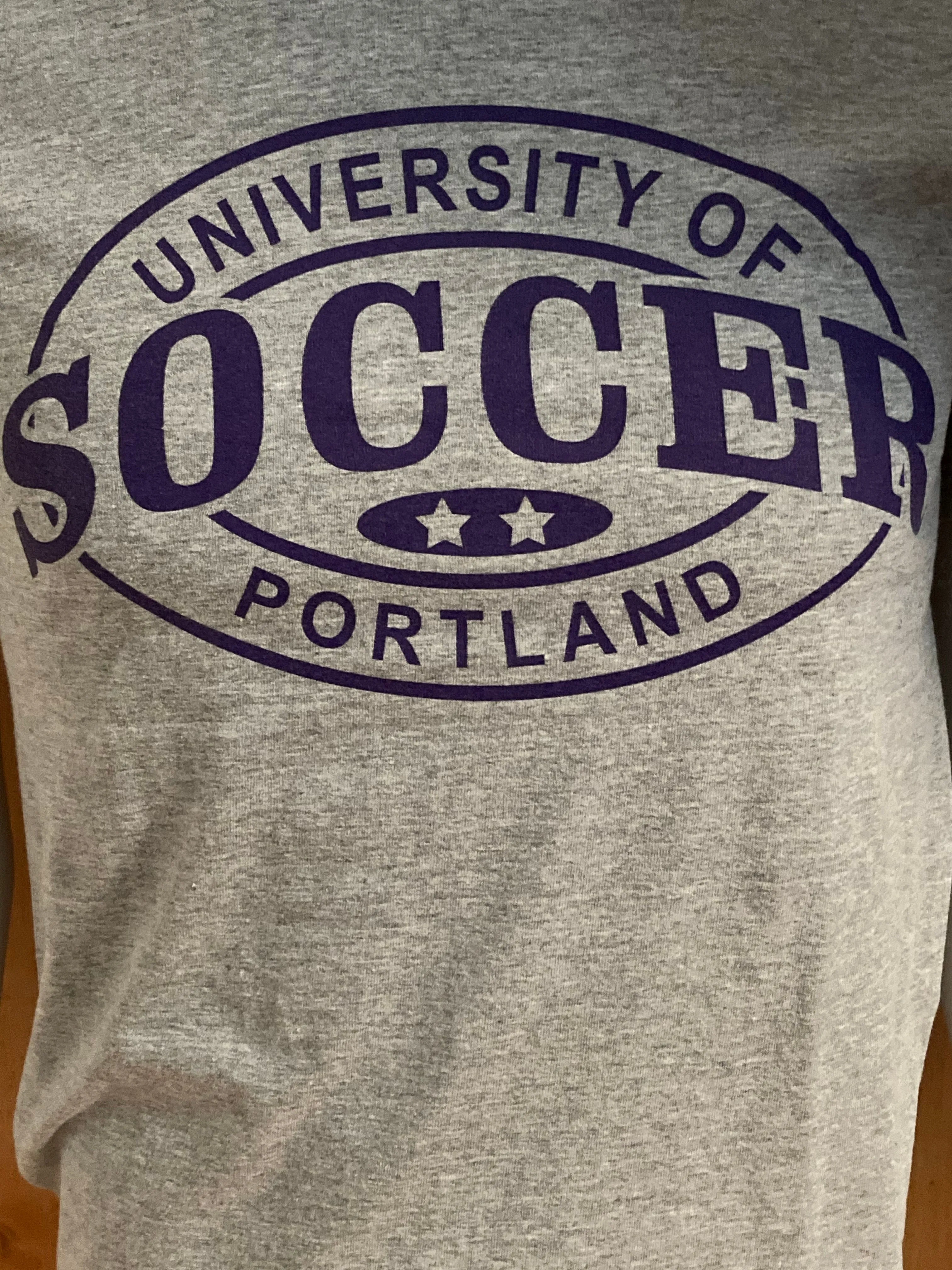 PORT & COMPANY "UNIVERISTY OF PORTLAND SOCCER" Graphic Print Adult S SM Small Gray T-Shirt Tee Shirt