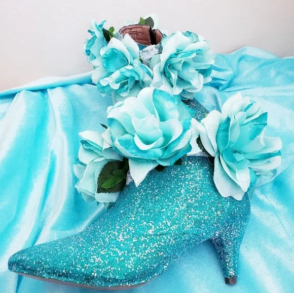 "JASMINE" Custom Order Ocean Blue Glitter Ankle Boots