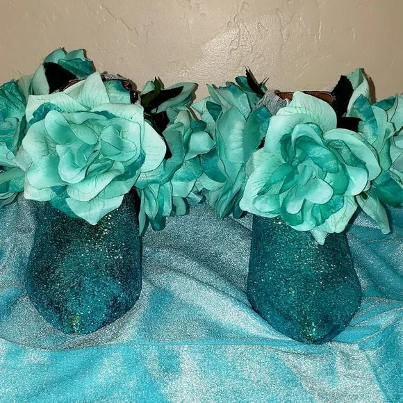 "JASMINE" Custom Order Ocean Blue Glitter Ankle Boots