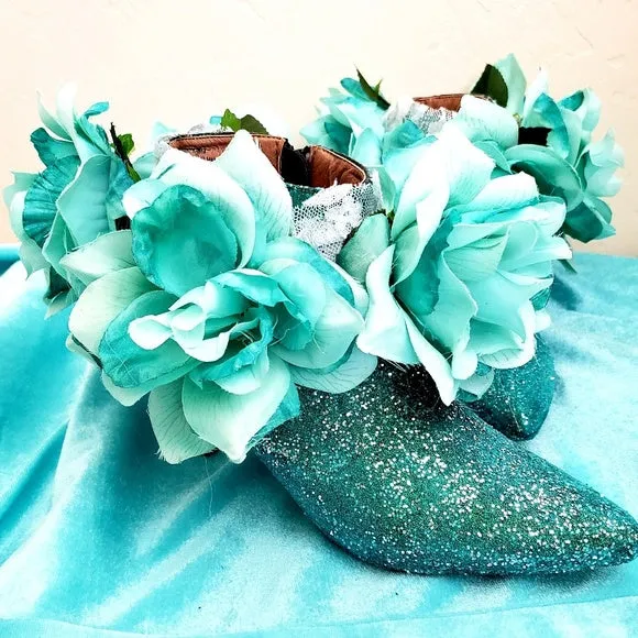 "JASMINE" Custom Order Ocean Blue Glitter Ankle Boots