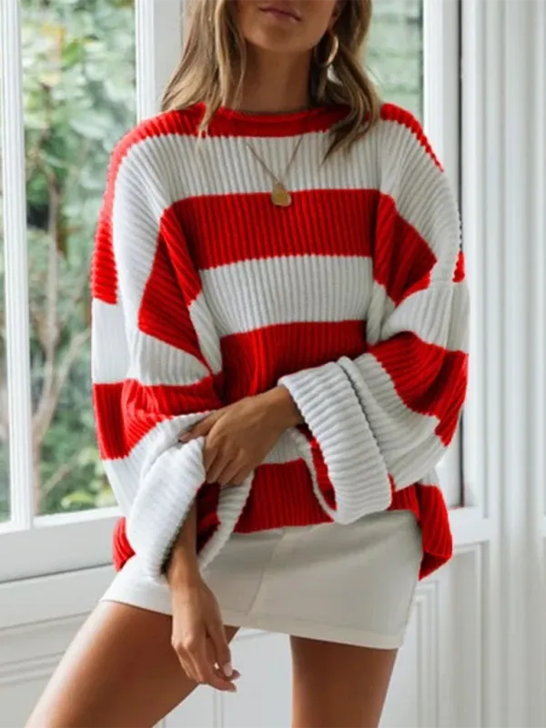 Red & White Striped Sweater Oversized Jumper