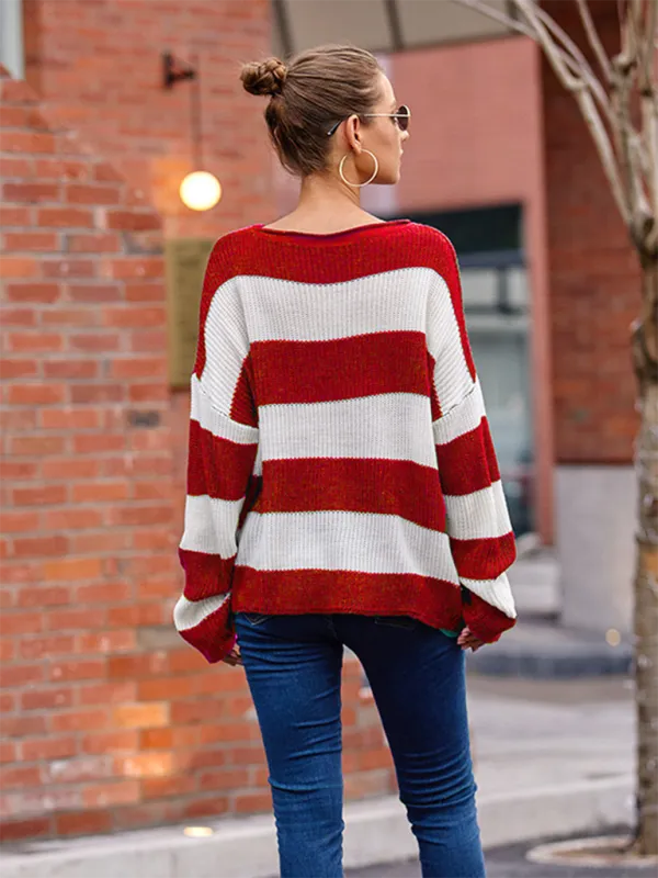 Red & White Striped Sweater Oversized Jumper