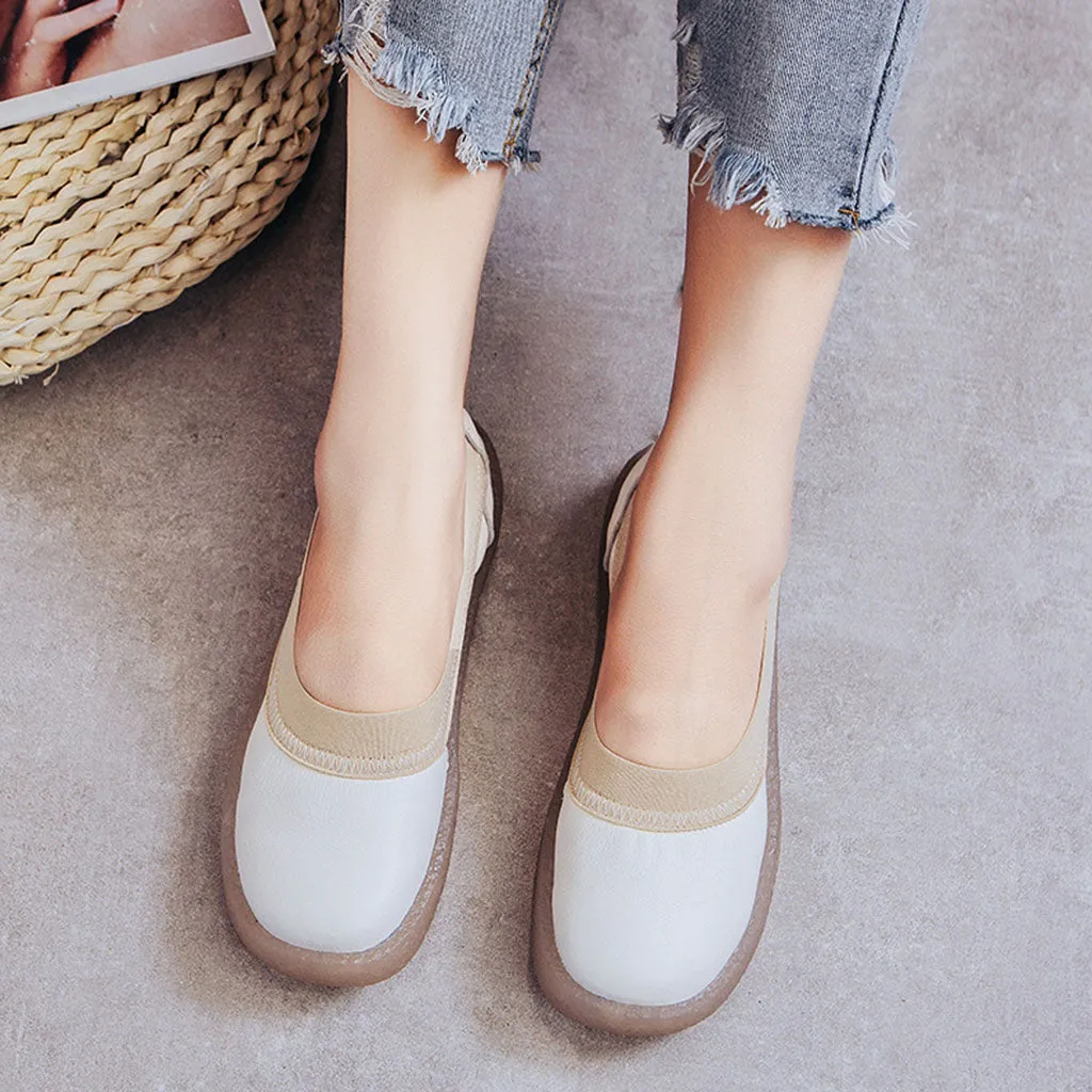 Round Toe Soft Leather Casual Sneakers 34-41