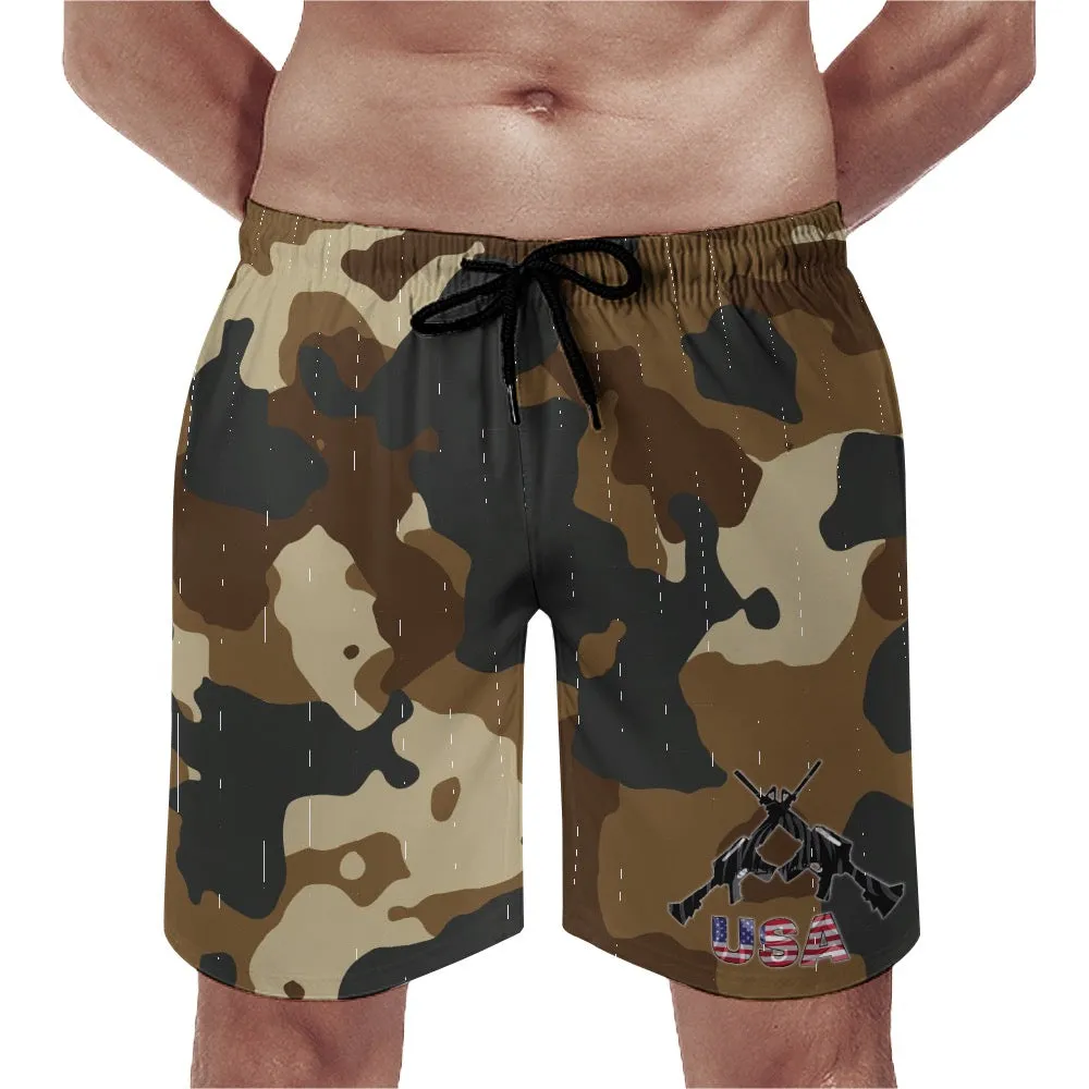 #rr6 Cocknload Camo with USA /gun print Men's casual beach shorts