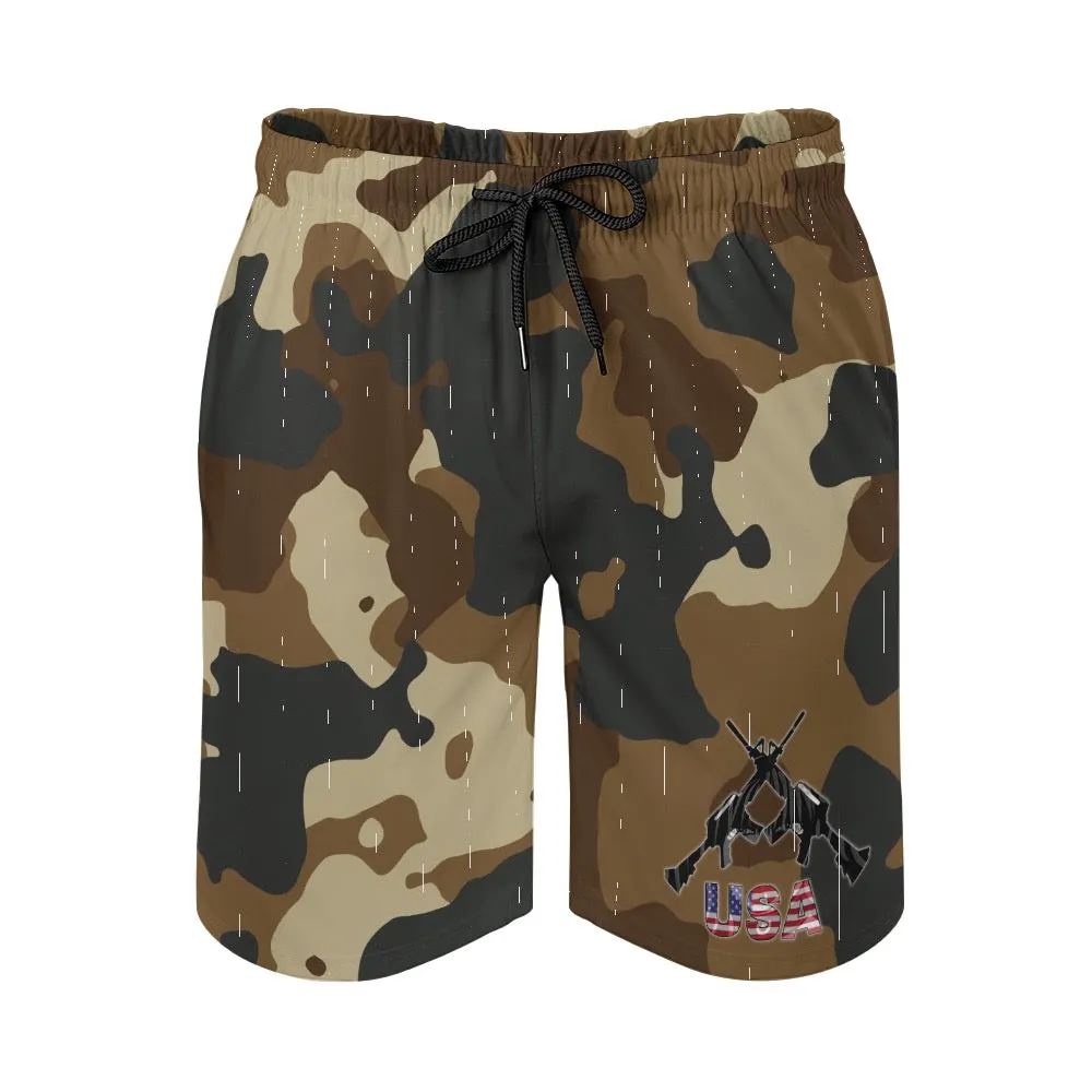 #rr6 Cocknload Camo with USA /gun print Men's casual beach shorts