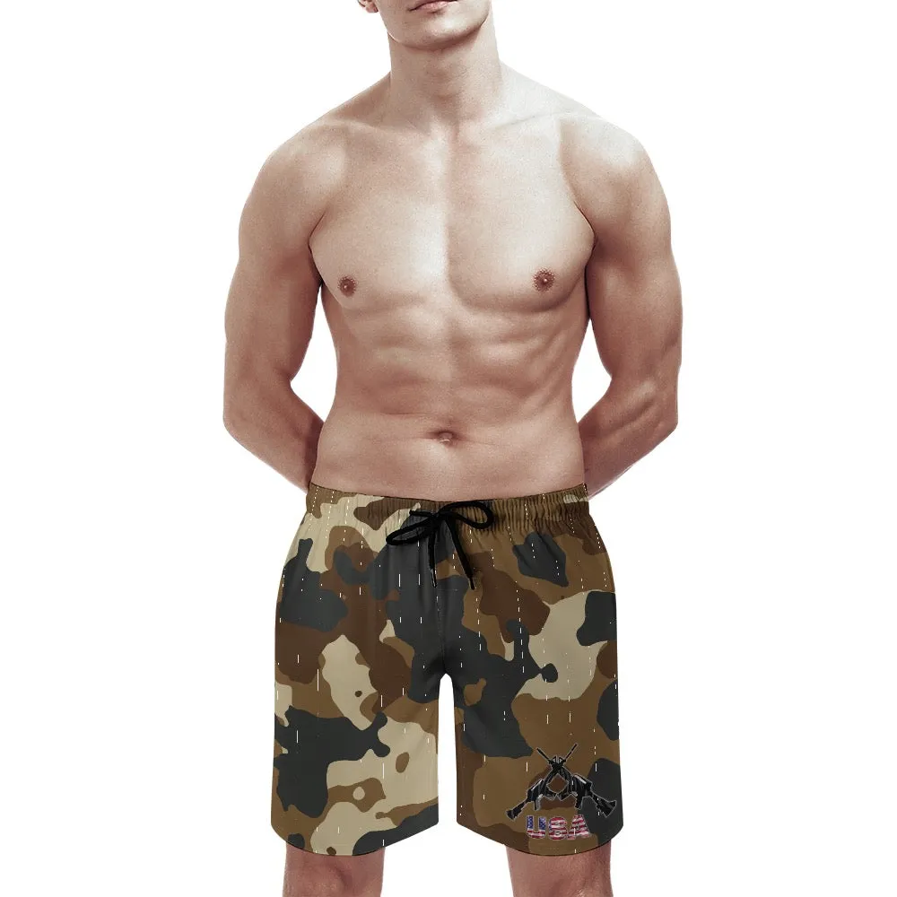 #rr6 Cocknload Camo with USA /gun print Men's casual beach shorts