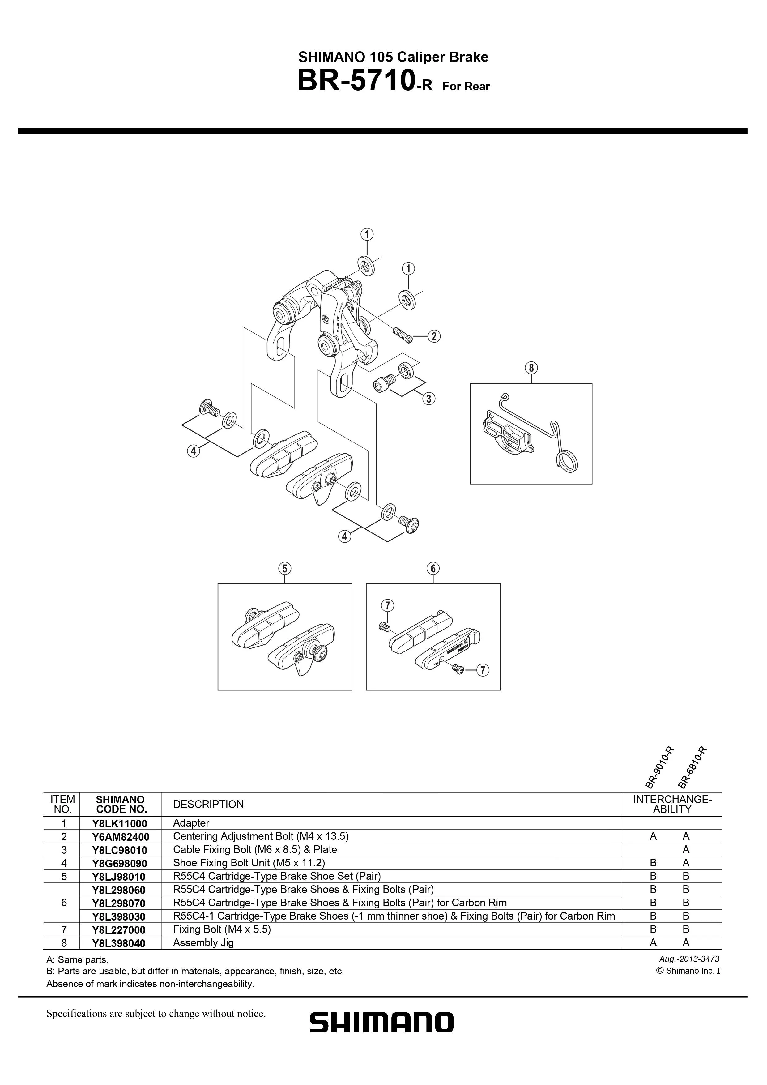 SHIMANO 105 BR-5710-R Rear Brake Caliper 2-Piston Small Parts