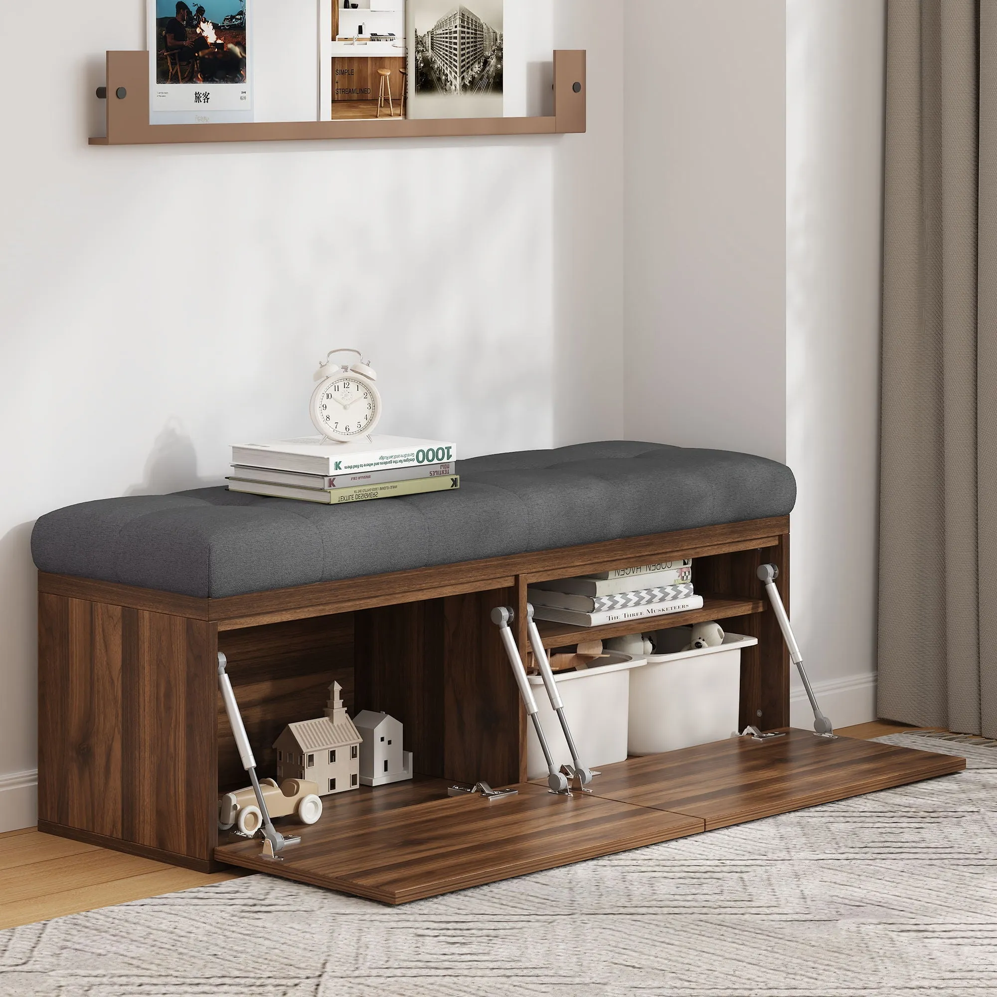 Shoe Storage Bench Entryway Shoe Cabinet Storage Ottoman With Padded Seat Cushion And Double Doors For Entryway, Hallway And Bedroom