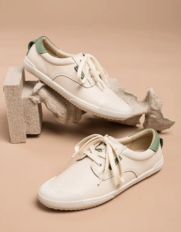 Spring Beige Leather Sneakers For Women