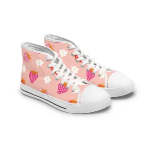 Strawberry and Flowers Women's High Top Sneakers