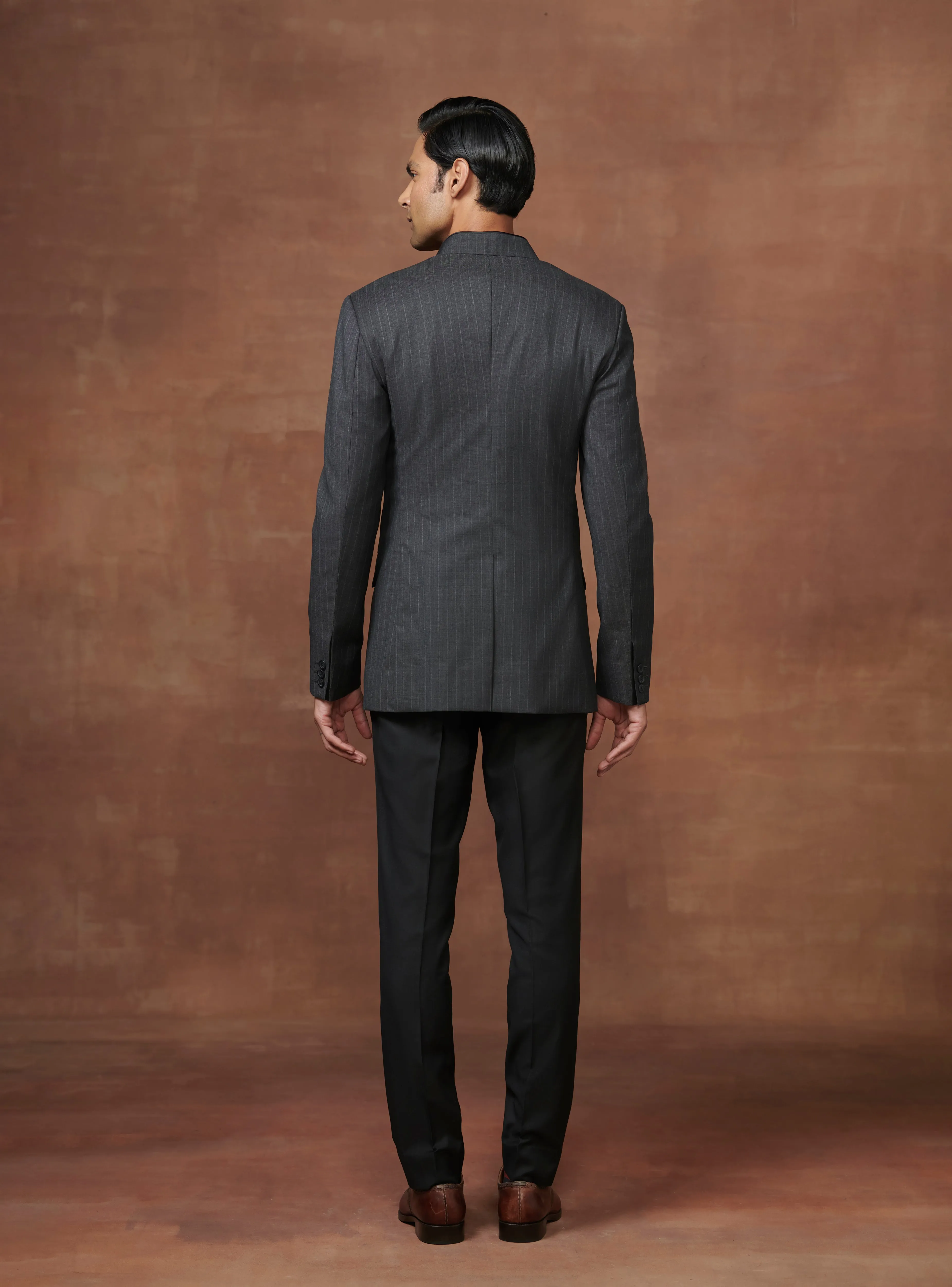 STRIPED NOIR BANDHGALA SUIT