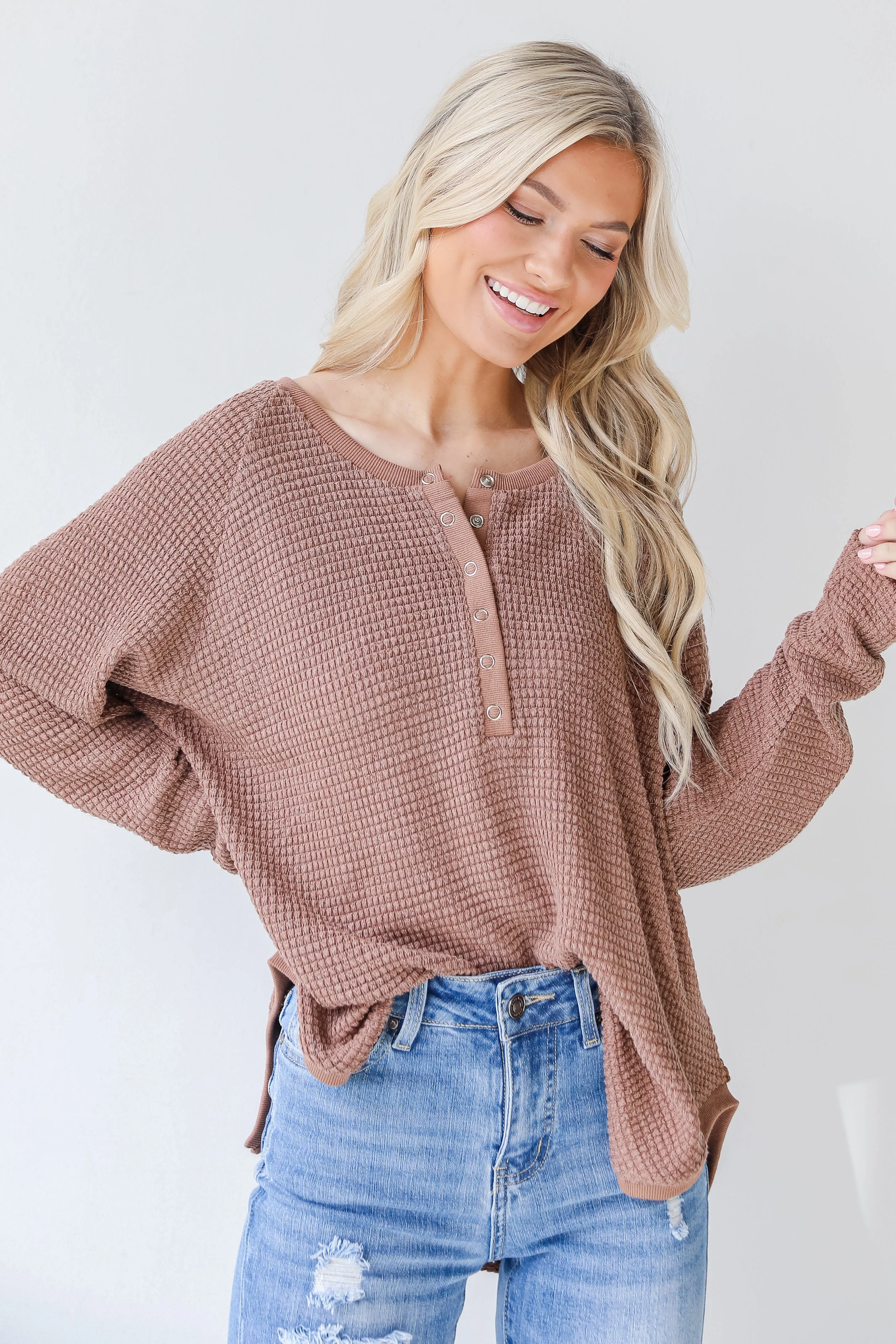 Style Starter Waffle Knit Henley Top