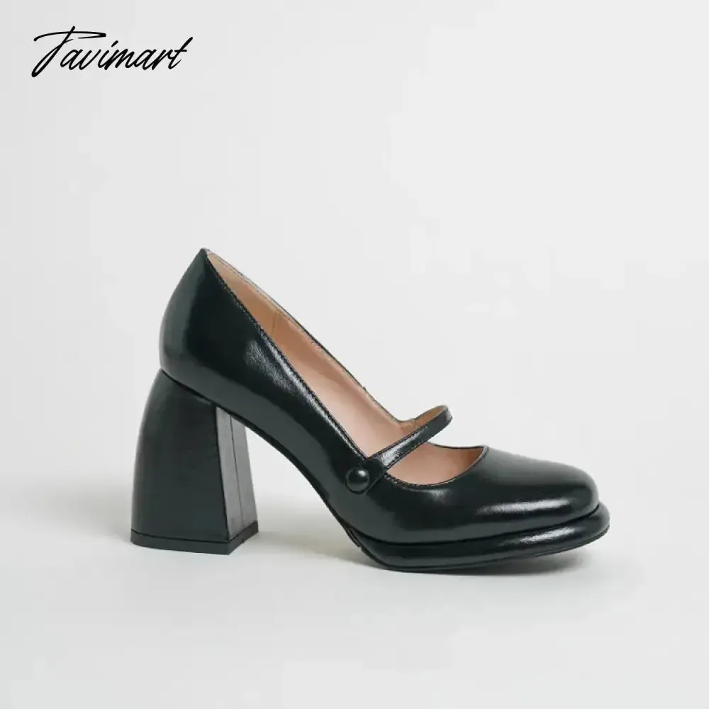 TAVIMART  Spring Women's Pumps Genuine Leather Shoes for Women Round Toe Chunky Heel Shoes Super High Heel Mary Janes Sweet Platform Shoes