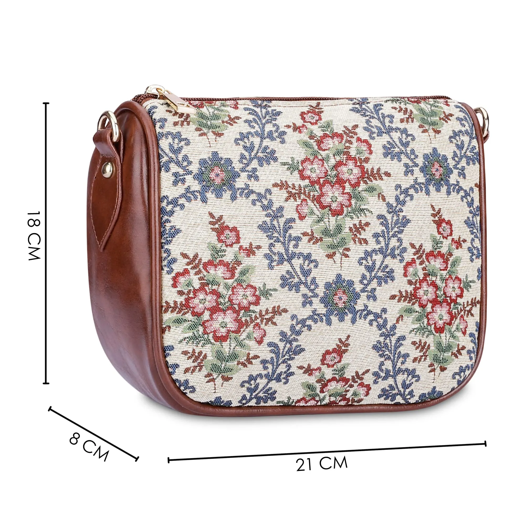 THE CLOWNFISH Garnet Series Tapestry Fabric Crossbody Sling Bag for Women Ladies Single Shoulder Bag Shoulder Belt (Pink -Floral)