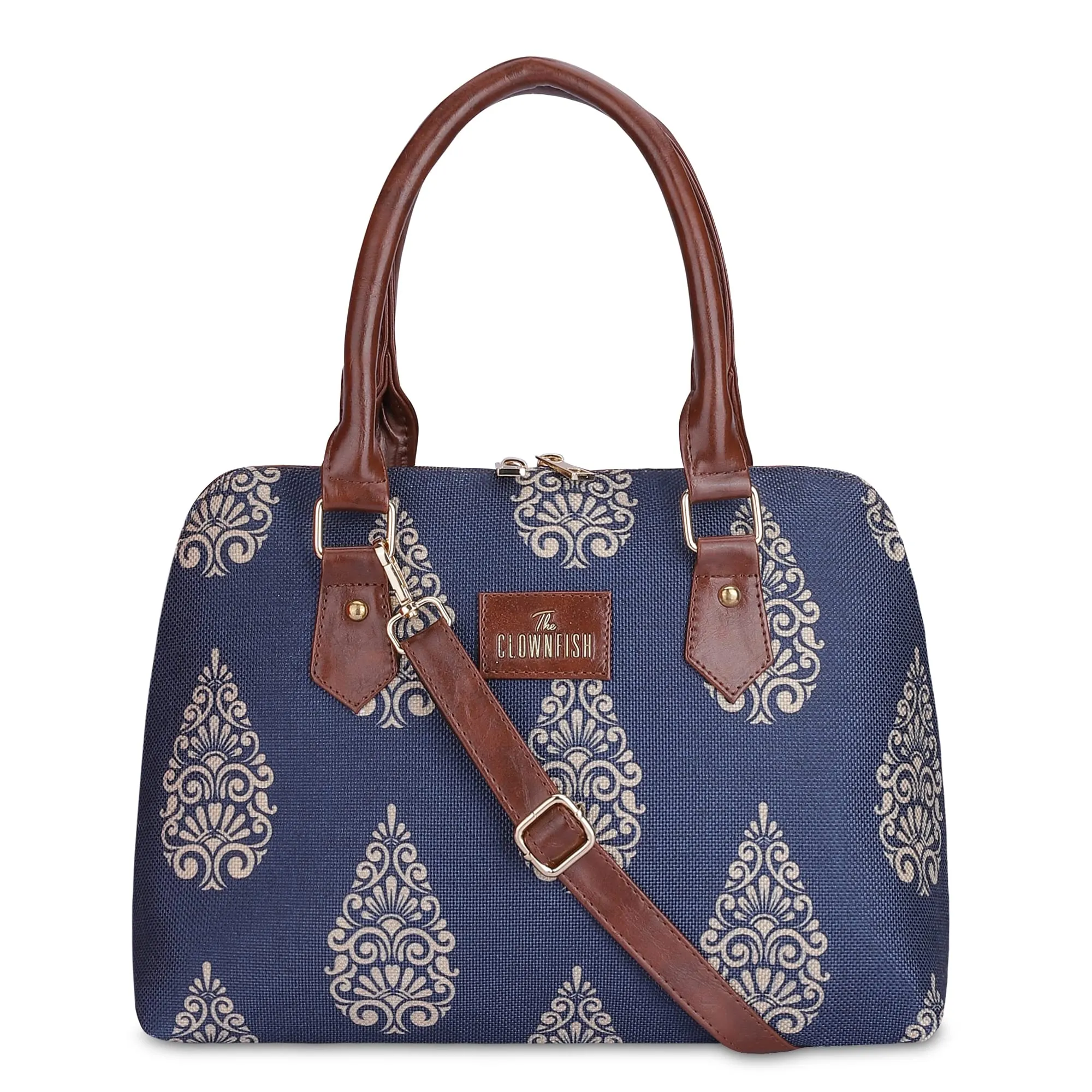 THE CLOWNFISH Montana Series Handbag for Women Office Bag Ladies Purse Shoulder Bag Tote For Women College Girls (Navy Blue-Design)