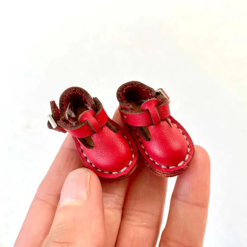 Tiny leather doll shoes red doll shoes 1/6 scale