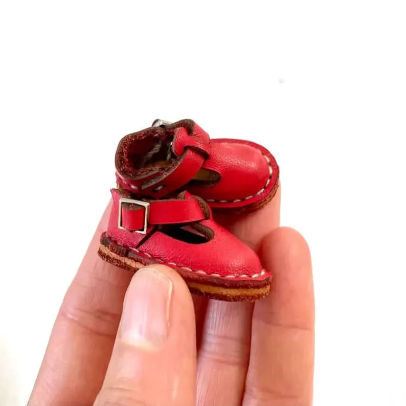 Tiny leather doll shoes red doll shoes 1/6 scale