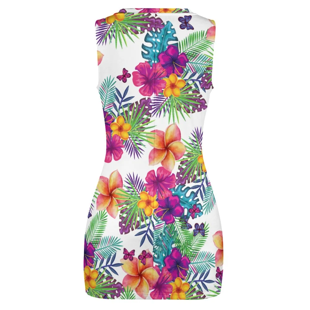 Tropical Floral Navel-Baring Cross-Fit Women's Hip Skirt Dress