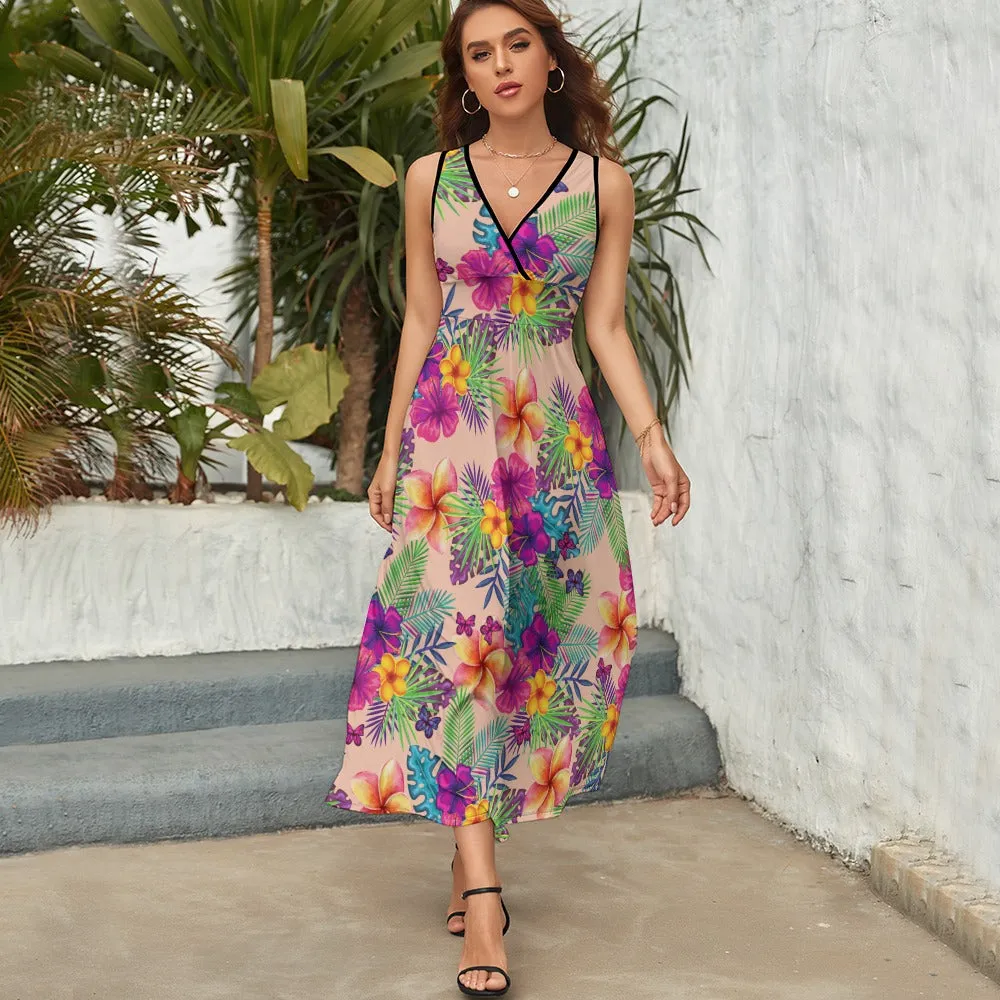 Tropical Peach Floral Temperament Ladies Sleeveless Dress