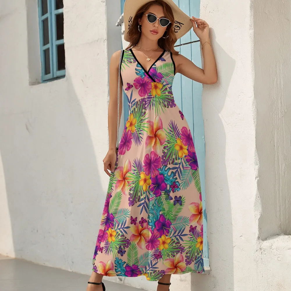 Tropical Peach Floral Temperament Ladies Sleeveless Dress