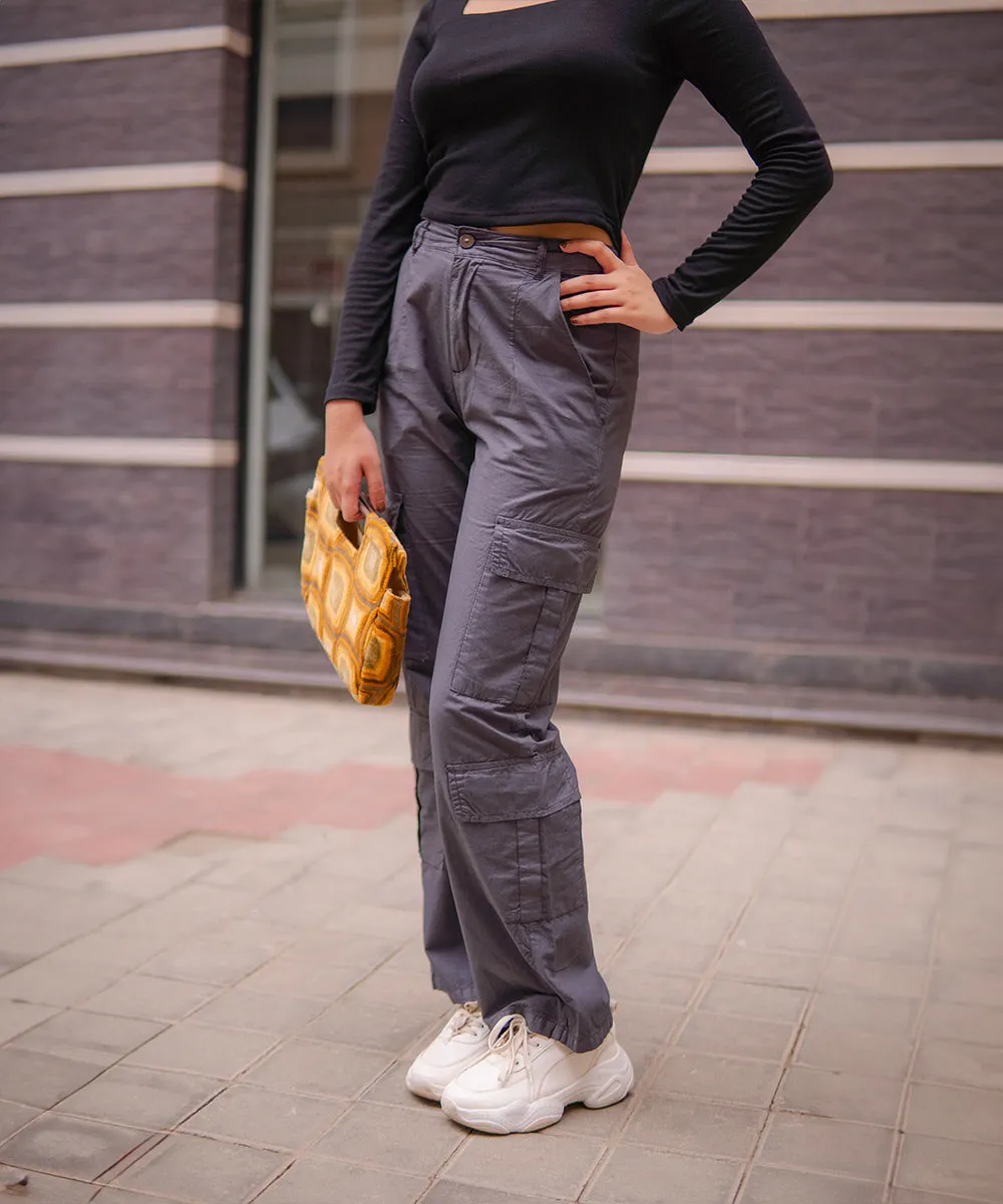 Urban Edge Charcoal Grey Cargo Pants | Woman