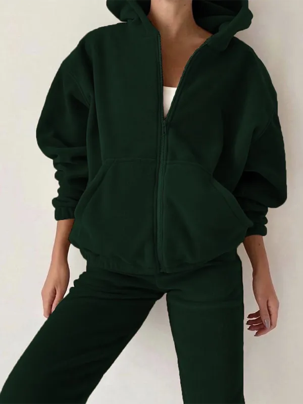 Velvet Hoodie Matching Set - Jogger Pants and Zip-Up Sweatshirts