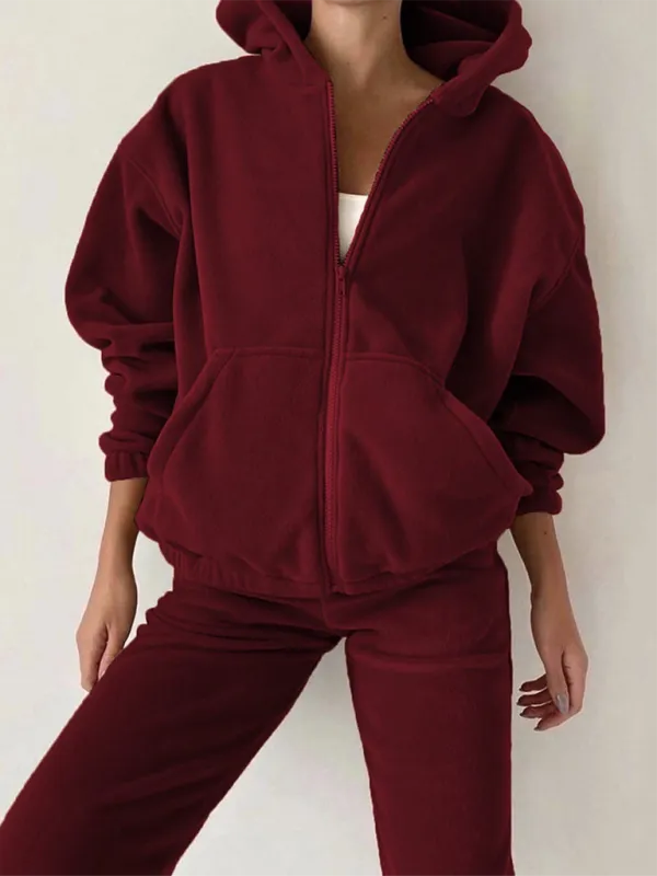 Velvet Hoodie Matching Set - Jogger Pants and Zip-Up Sweatshirts