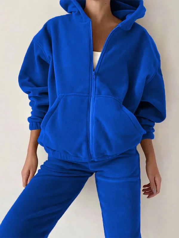 Velvet Hoodie Matching Set - Jogger Pants and Zip-Up Sweatshirts